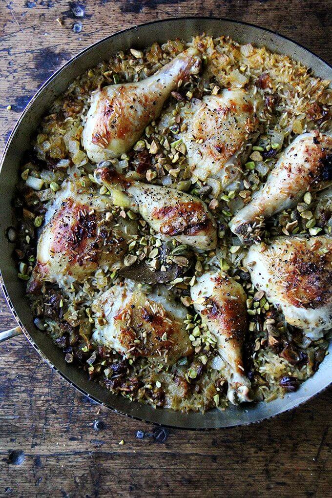 One-Pot Moroccan Chicken & Rice: Sweet, Spicy, Dates & Pistachios